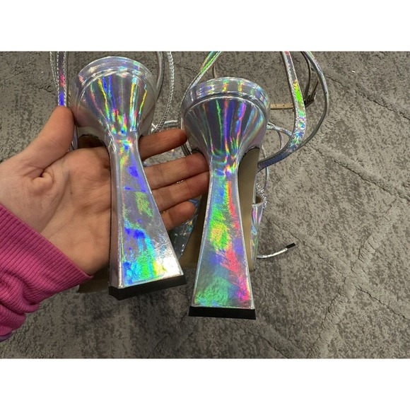 Mach & Mach Double Bow Platform Sandals Heels 38 1/2 STORE MODEL - Picture 9 of 9